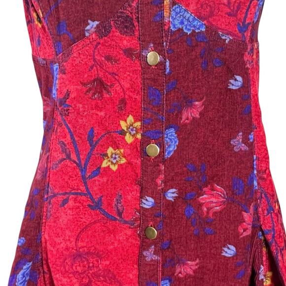 Free People Bohemian Grunge Witchy Corduroy Gail Midi Dress Scarlet Combo XL - Picture 9 of 16